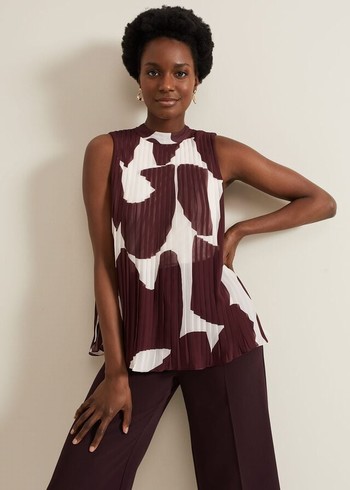 Phase Eight Nina Abstract Pleat Shirts Burgundy USA | 7942801-YS